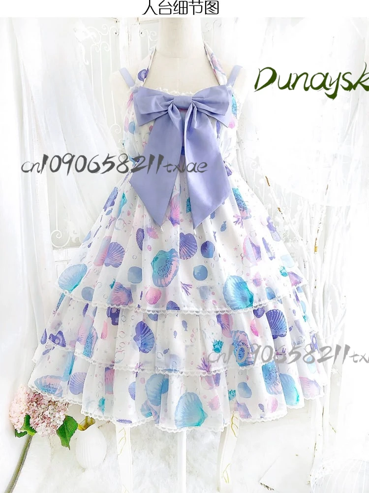 

Shell JK Кружевные платья с бантом Y2K Lolita Japan Tea Party Girl Лолита с принтом без рукавов на бретельках Юбка трапециевидной формы принцессы средней длины