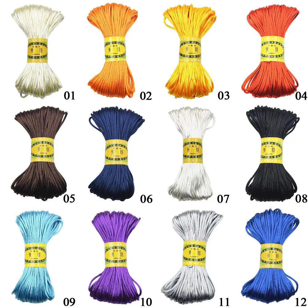 3mm 20M Chinese Knot Satin Nylon Braided Cord Macrame Beading Rattail Cords Multi-colored