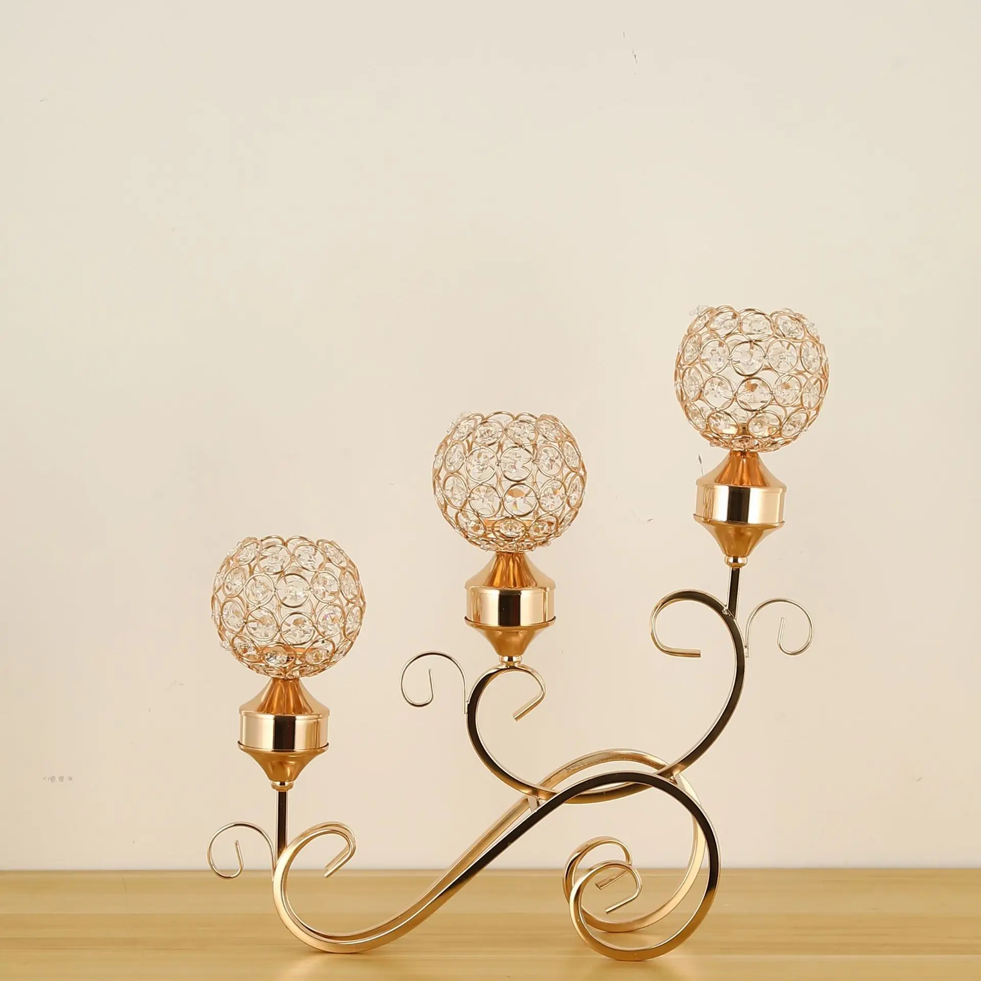 CX retro 3-head grandpa car, candlestick wrought iron crystal ornament, metal handicraft