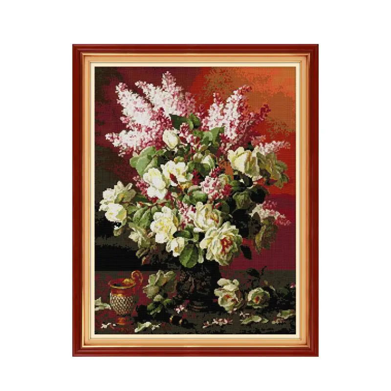 

Набор для вышивки крестом «Сирень и розы», 14 карат, 11 карат, принт, холст, стежки, вышивка, сделай сам, рукоделие ручной работы