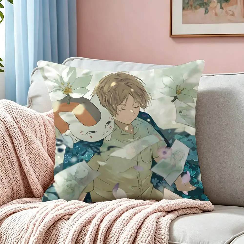 Anime N-Natsume Yuujinchou Shi  Square Double-Sided printed Pillow Case Bedroom Bedside Pillow Sofa Cushion Cover