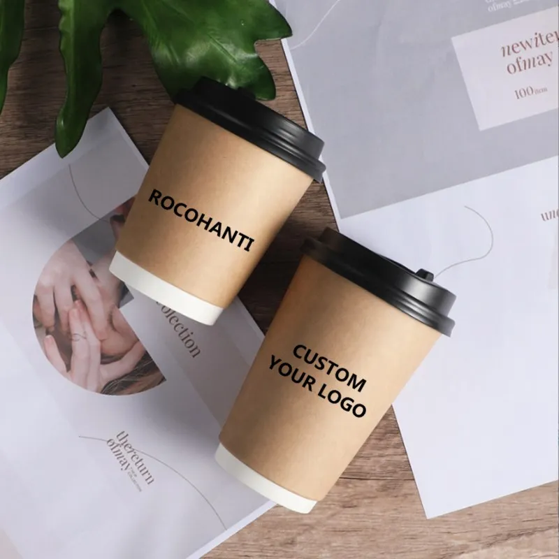 36PCS 2025 Eco Friendly Custom Paper Cup Double Wall Disposable Paper Coffee Cups With Lid Sleeve For Hot Cold Drinks Teas