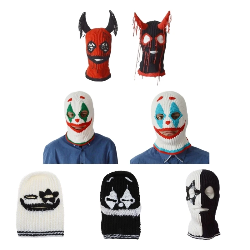 Scary Halloween Balaclava Novelty Knitting Beanie Women Men Winter Warm Mask Hat Adult Hooded for Hiking Cycling