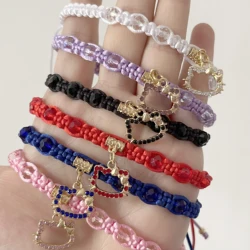 12 Pcs ColorCute Cat Charm Bracelet Handmade Braided Rope Thread Adjustable Bracelets&Bangles Lucky Jewelry Friends Gift