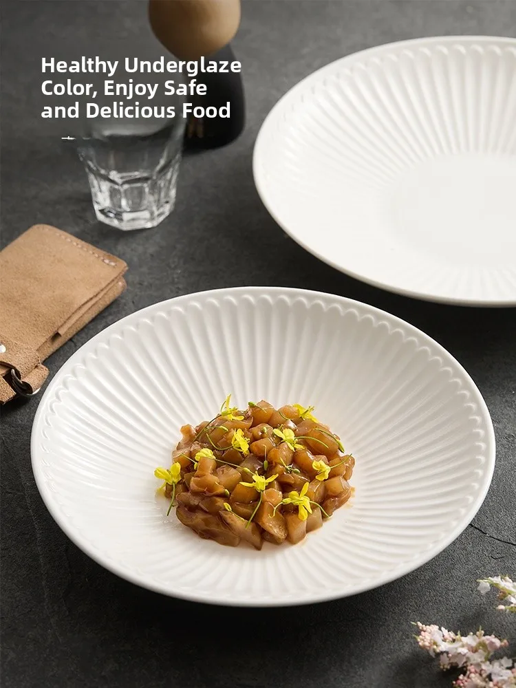 

Ele Cerc Dining Plate Home Use round Western Sle Dinner Plate High White Porcelain Simple Design Commercial Restaurant