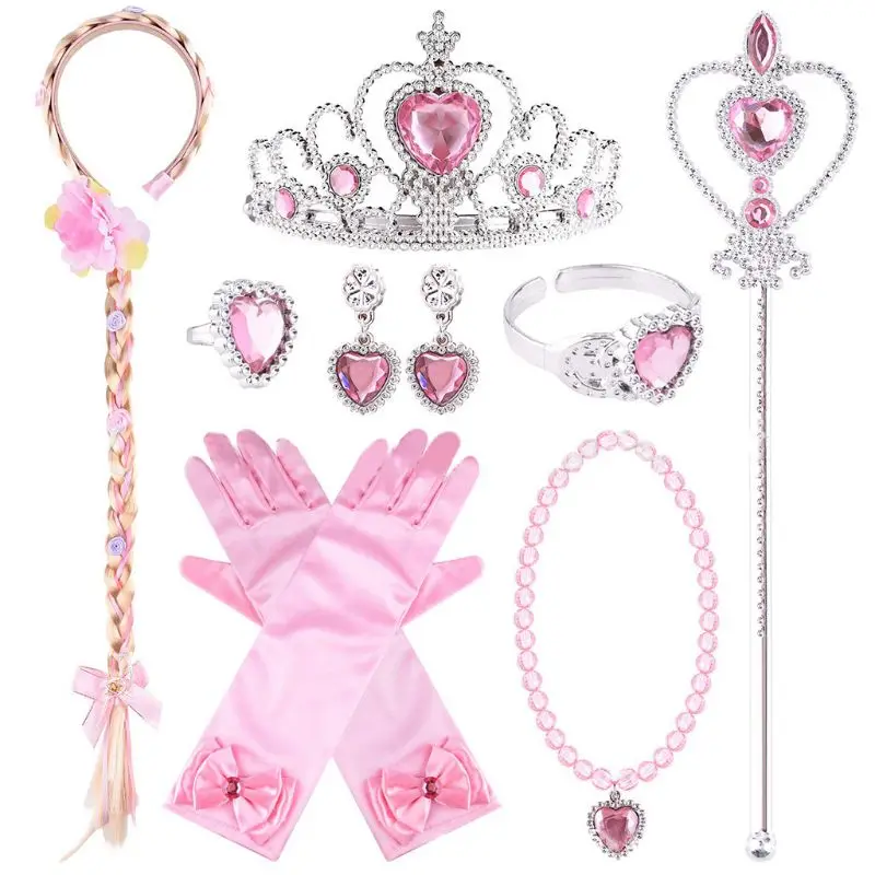 Princess Dress Up Accessories Braids Wand Gloves Necklace Earrings Ring Br