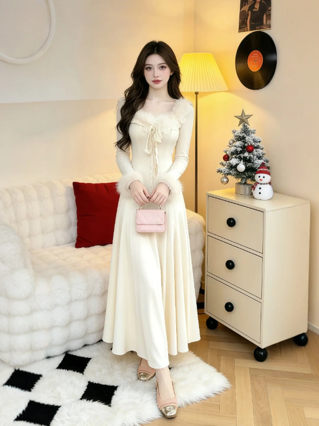 

Эффект похудения French Sle с высокой талией Dr Gentle Wind Long Sve Cotton Casual Ele Dr для женщин зимой