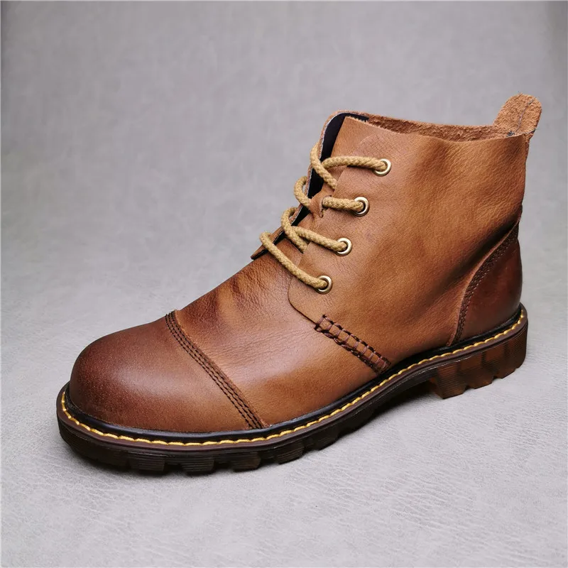 

High quality cowhide nostalgic retro brown outdoor men's boots leather bare boots combat boots motorcycle boots