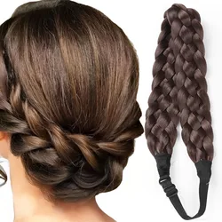 Moda warkocze Twist elastyczna opaskę do włosów z regulowany pasek syntetyczna kobieta czarny złote włosy styl pleciony pałąk Hairpiece