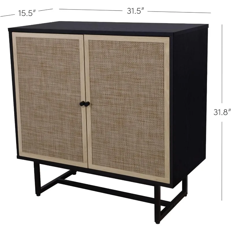 Accent Boho Modern Free Standing Buffet Sideboard Hallway, Entryway, Dining Living Room, 1 Storage Cabinet, Kova Black