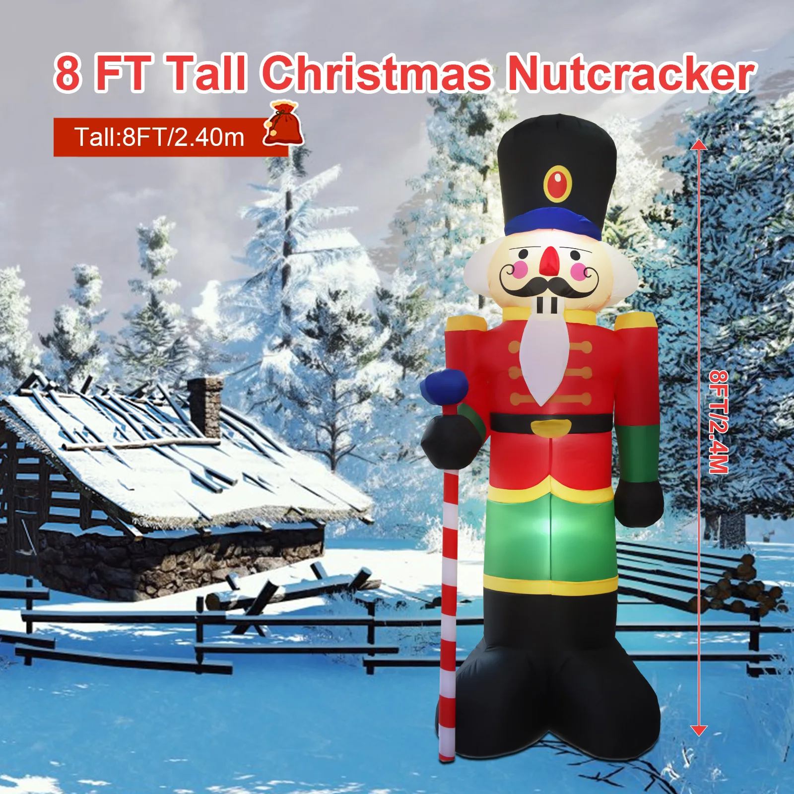 8FT Christmas Inflatable Nutcracker Outdoor Blow Up Christmas Decoration with Build-in LED Light Tethers Stakes Blower for Yard