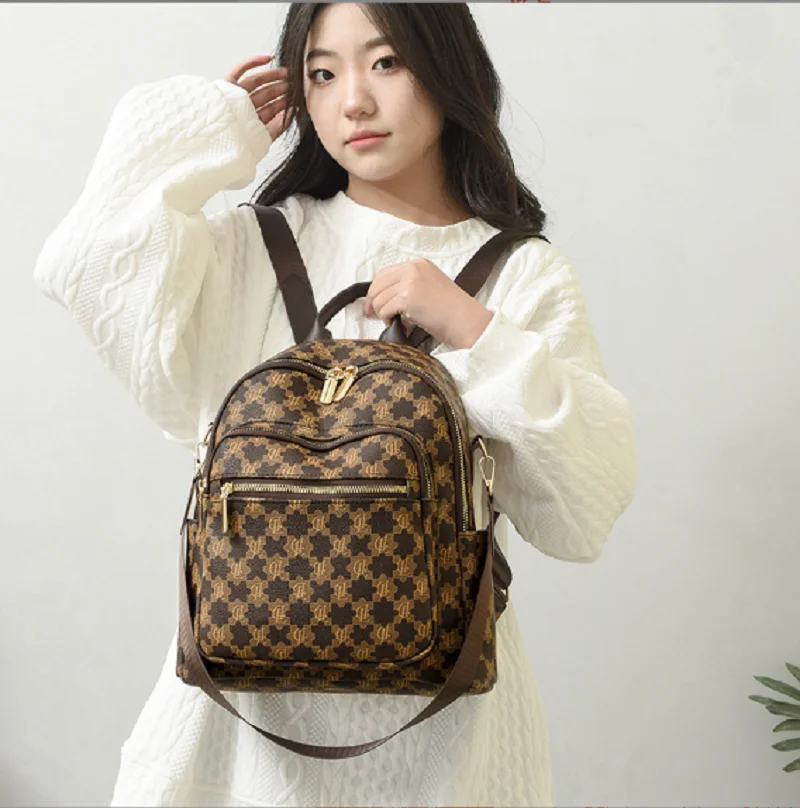 2025 New Fashion Classical High Quality Soft Leather Travel Backpacks Women's Large Capacity Double Zipper Laptop Shoulder Bags