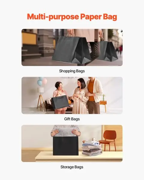 Kraft Paper Bags with Handles 50Pcs 16x6x12 in Party Shopping Retail Bag Black