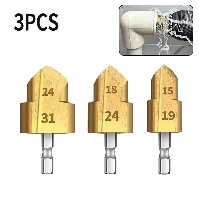 

20/25/32mm 3Pcs PPR Lifting Stepped Drill Bit Step Drill Head Hex Shank Hole Opener Core Drill Bits for PVC Water Pipe Reaming