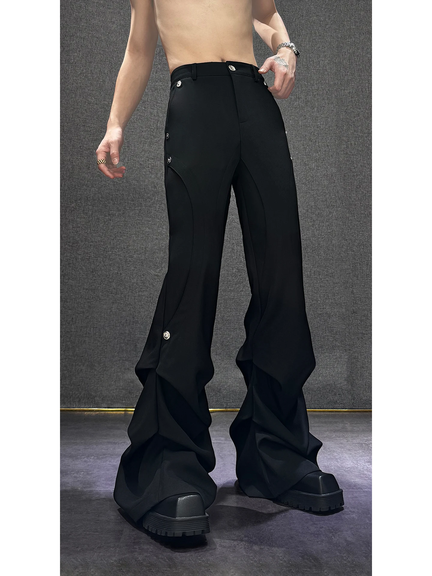 

Casual Men's Straight Leg Pants Design Sense Pleated Sta West Pants Bla Long Trousers Faionable Autumn Faion Urban Co...