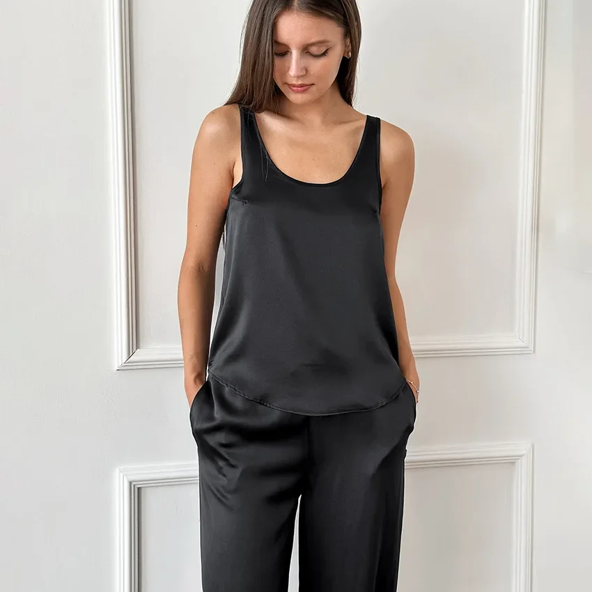 New Style Satin Slim Fit Comfortable Outer Wear Home Clothes Ladies Solid Color Simple Casual Pajamas