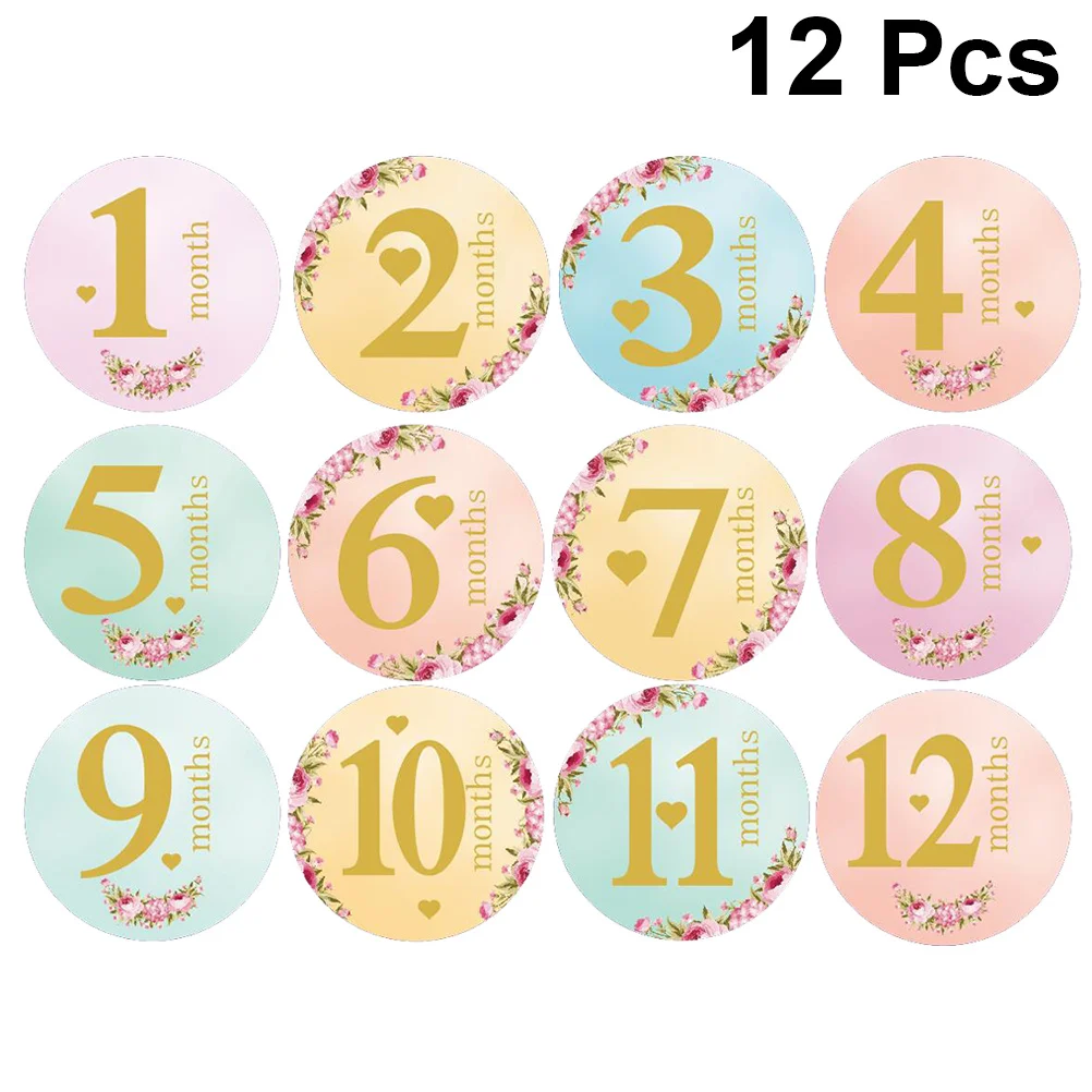 

12Pcs Milestone Stickers for Babies Round Design Monthly Growth Tracker Stickers Newborn Photo Props Unique Baby Gift