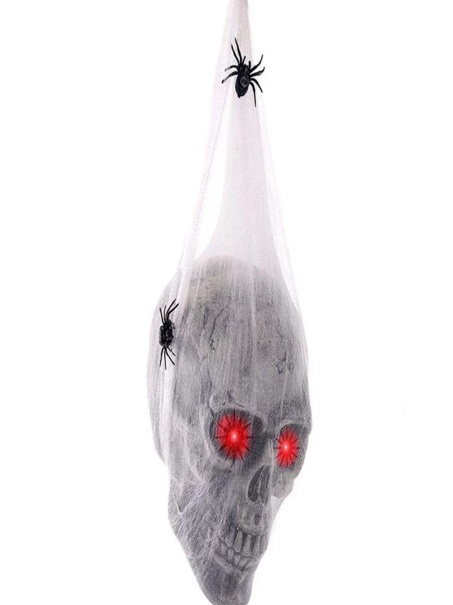 Halloween Horror Glowing Sound Control Spider Cotton Skull Prop Ghost House Secret Room Courtyard Decoration Decor Eye contacts