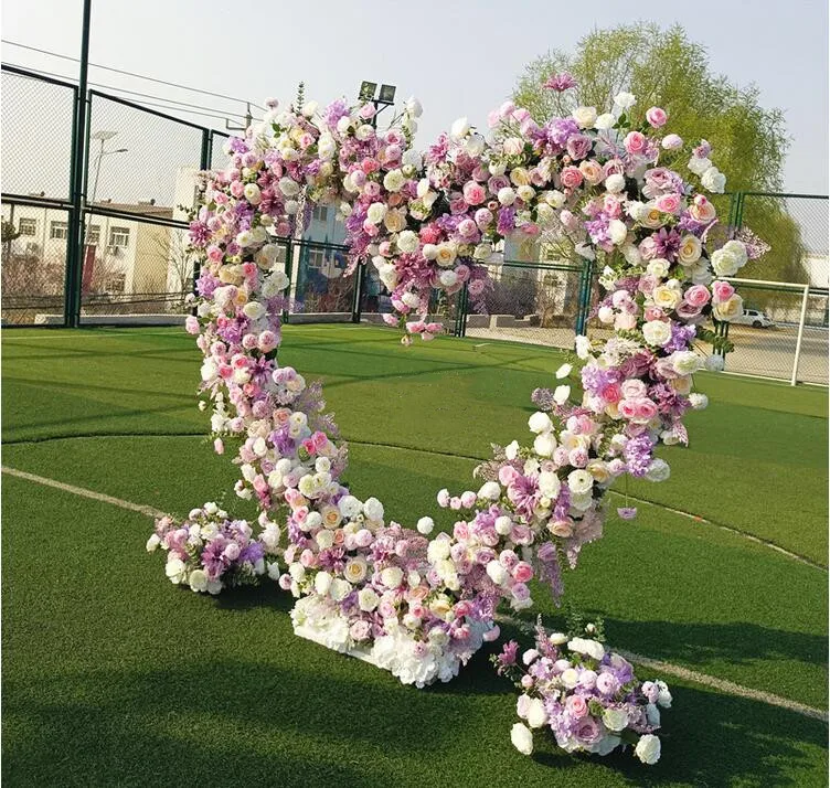 6.5FT Heart Shaped Flower Row Flower Arrangement Wedding Background Arch Set Party Stage Props Decor Flower Stand