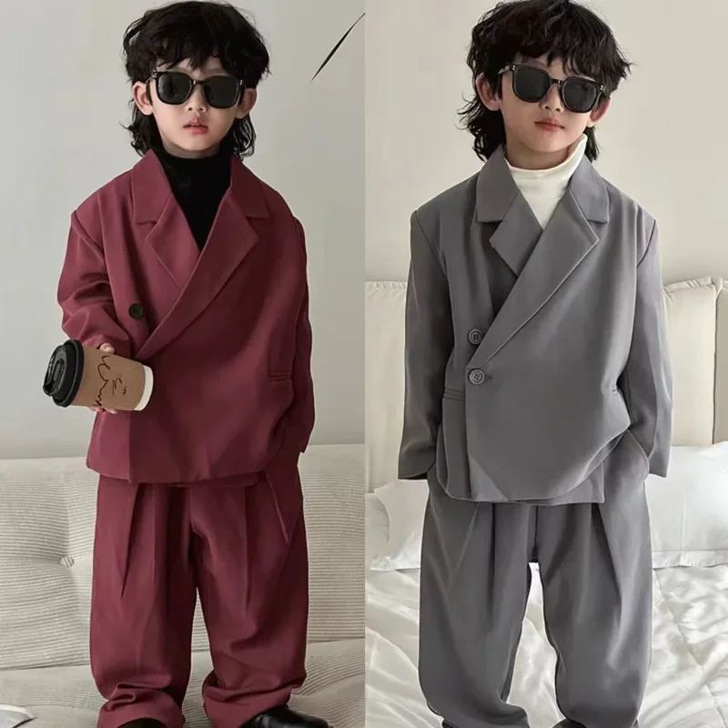 Traje de moda para niños y adolescentes, Blazer suelto, pantalones, conjunto de ropa escolar informal de 2 piezas, uniforme de Piano para niñas de 8 a 10 años