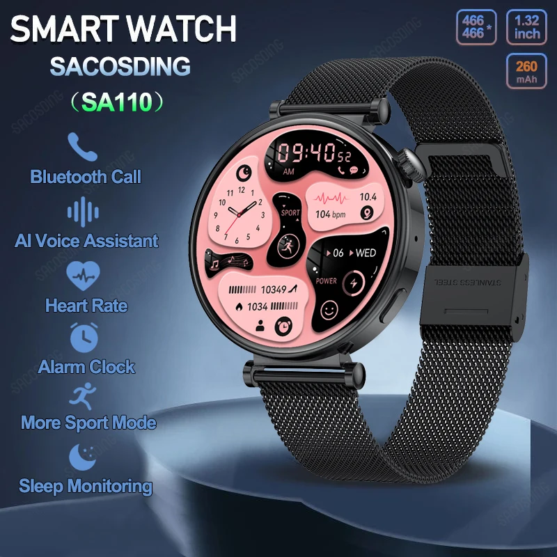 

SACOSDING SA110 Fashion Smart Watch Women Always On Display NFC Bluetooth Call Voice Assistant 466*466 AMOLED Screen Smartwatch