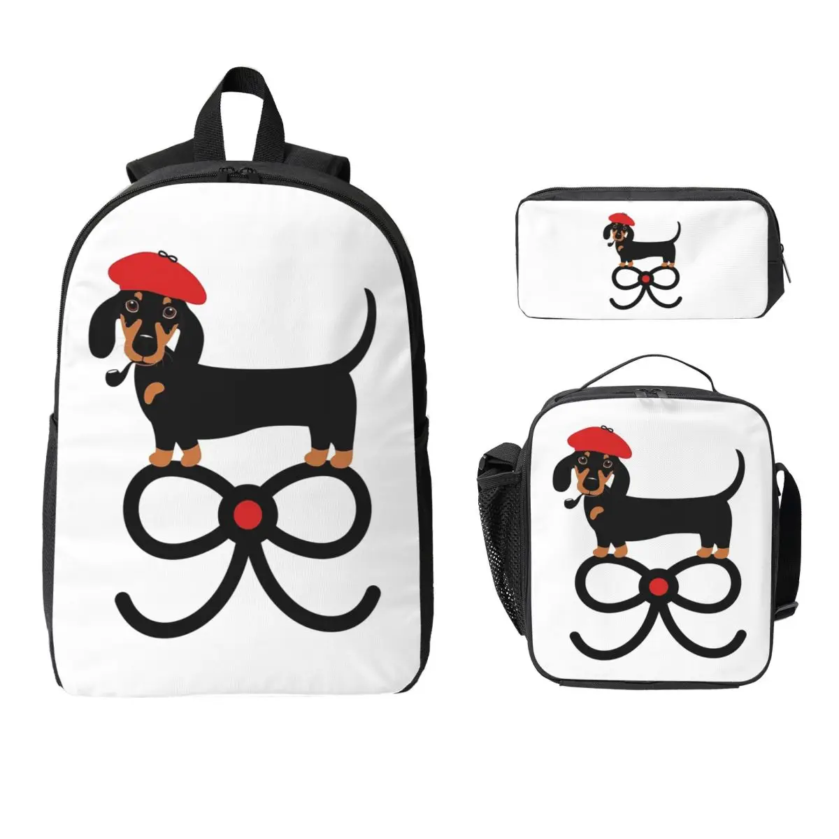 

Dachshund Dog Backpack Student Boys Girls BookBag School Bag Computer Shoulder Bags 3ps Insulated Lunch Bag Pencil Case