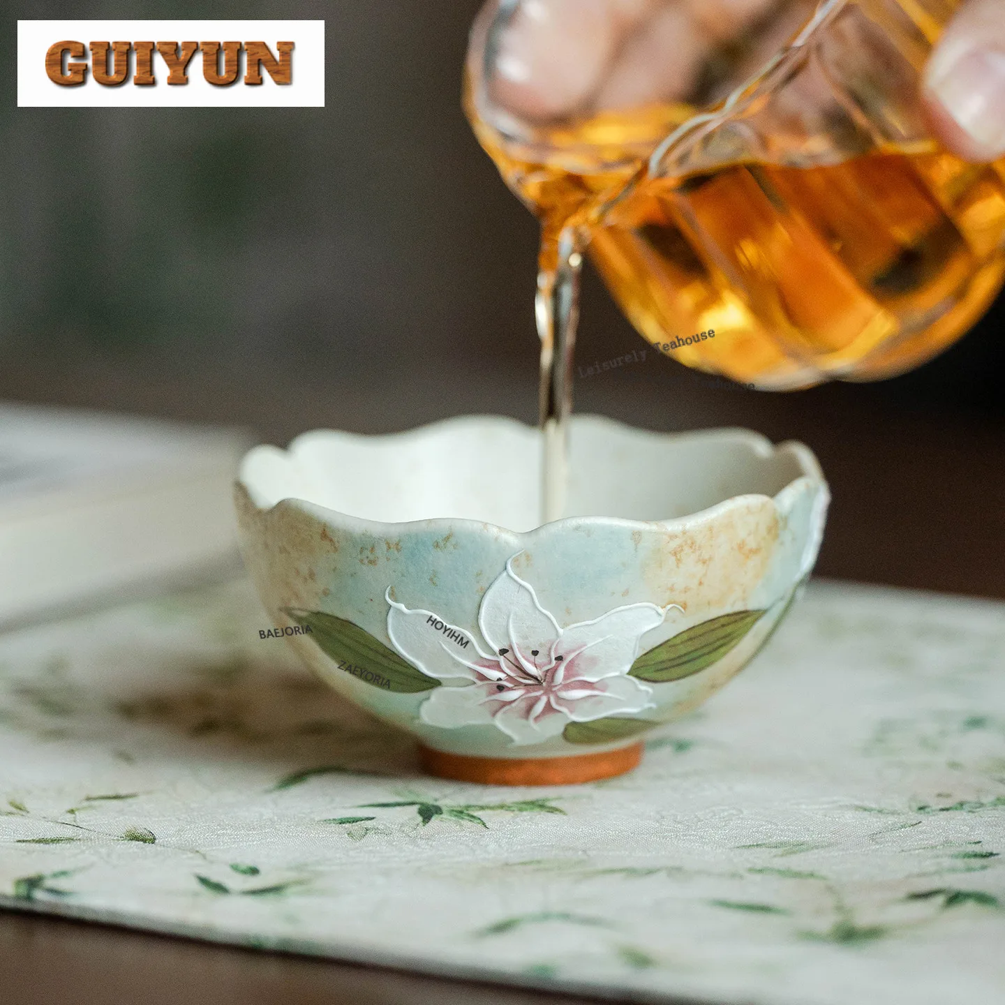 90ml Hand-painted Lily Teacup Zen Tea Bowl Tea Pair Tea-tasting Fragrance Cup Chazhan Master Cups Tea Ceremony Accessories Craft