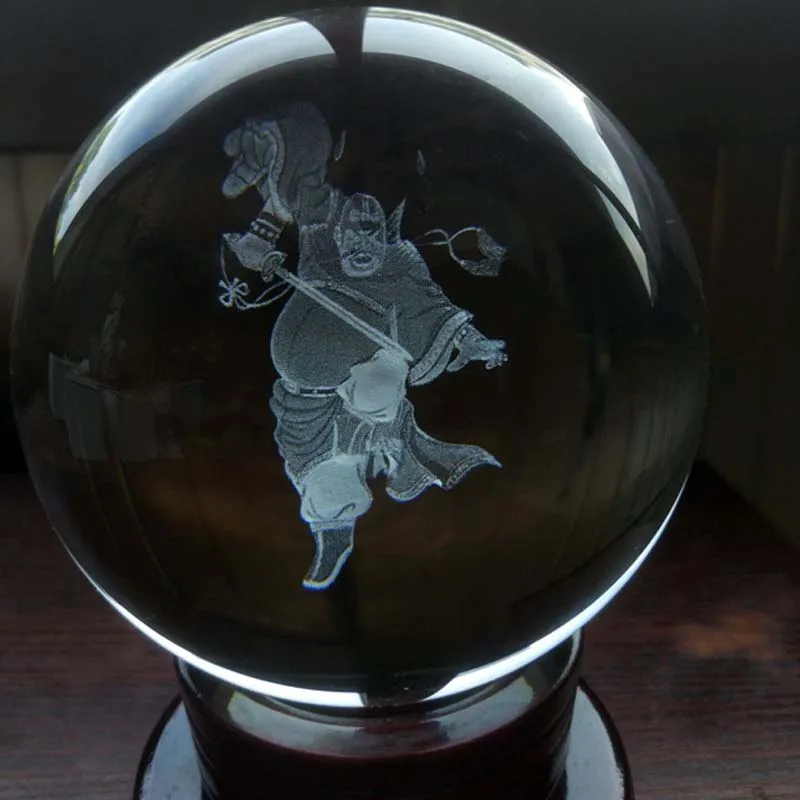 Fournitures bouddhistes et taoïstes en gros, exorcisme, TIAN SHI ZHONG KUI, statue de boule de cristal 3D, bénédiction, sécurité familiale, santé, bonne chance