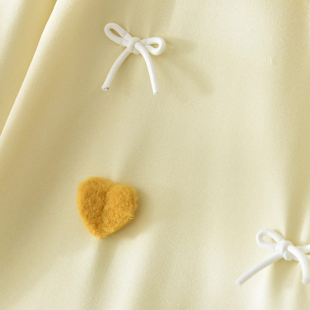 2023 herbst Prinzessin Mädchen Kleider Süße Nette Gelbe Liebe Kinder Kleid Lange Ärmeln Patchwork Koreanische Version kinder Kleidung – Detail 5