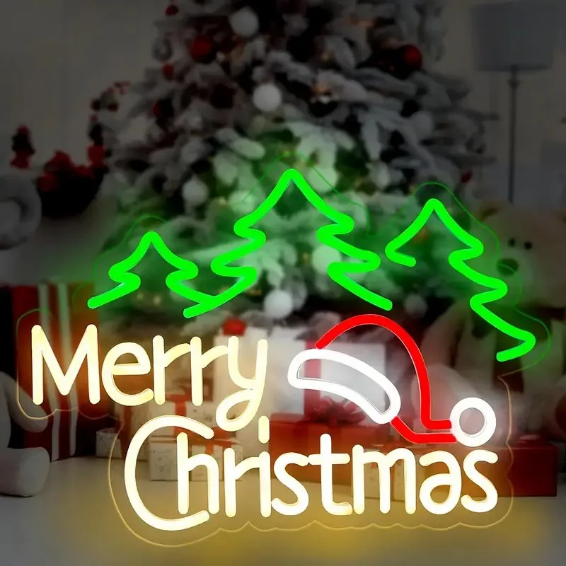 Merry Christmas LED Neon Sign for Wall Decor 5/12V USB Dimmable Switch Bedroom Living Room Bar Multipurpose Button Control