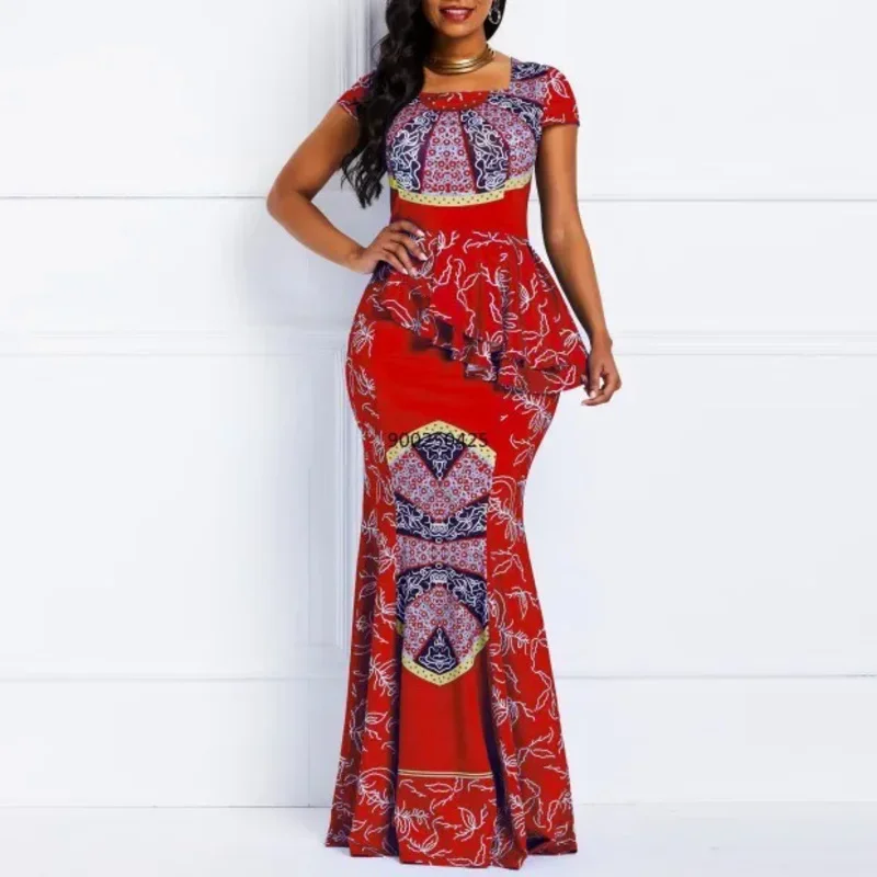 News Ankara Style African Dresses for Women Clothes for Women outfits Party Robe Plus Clothing Fashion Print Ruffle Long Skirt M