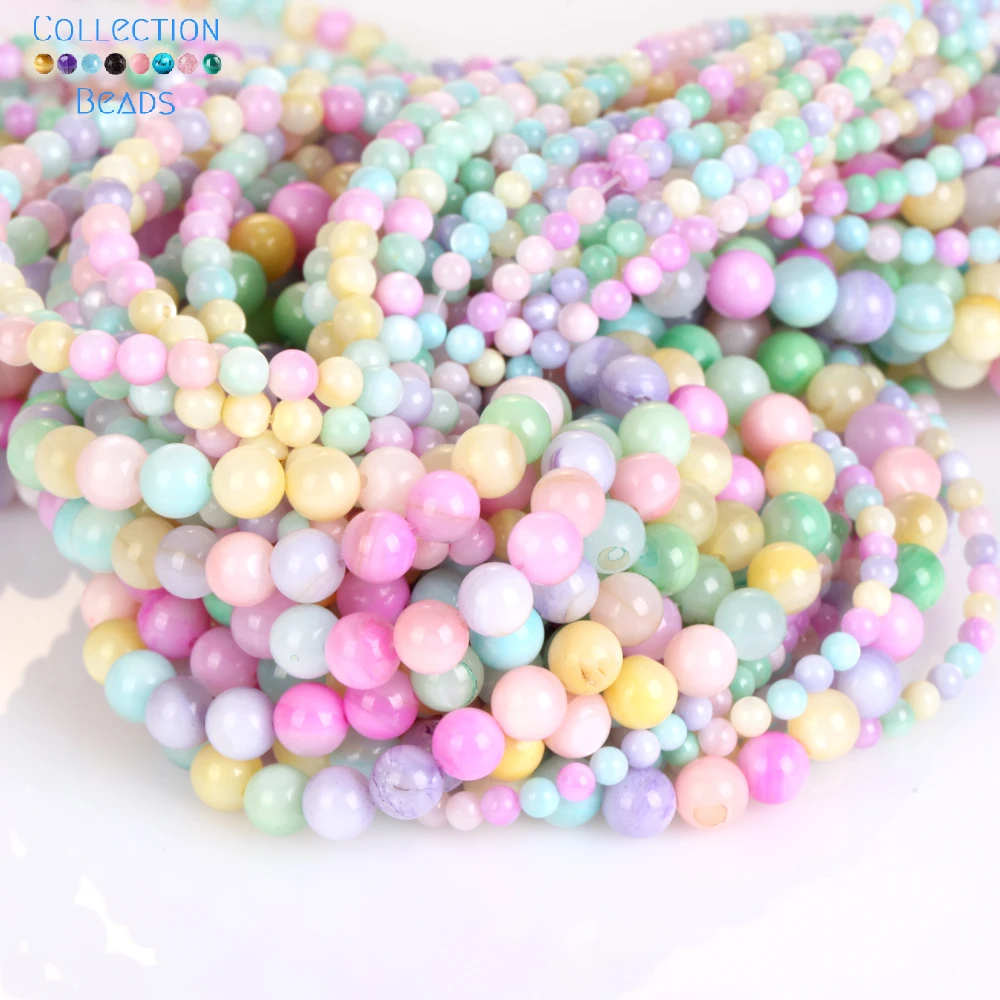 3- 6mm Natural Macaro Colorful Shell Beads Round Loose Spacer Beads For Jewelry Making Handmade DIY Bracelet Necklace Accessorie