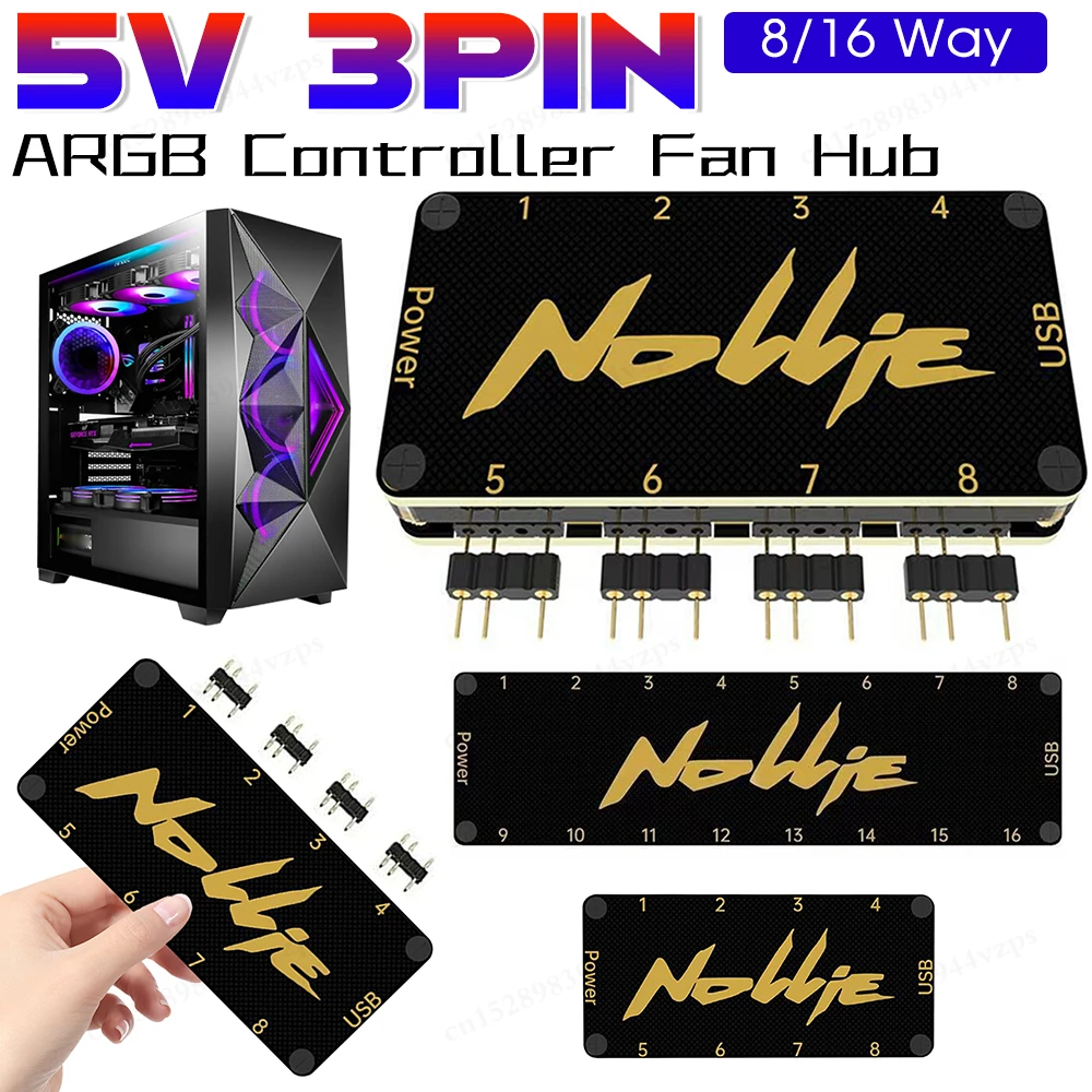 5V 3PIN ARGB Controller 8 Way Addressable ARGB Splitter Nollie SignalRGB OpenRGB For Computer PC Case Cooling Fans Light Strip