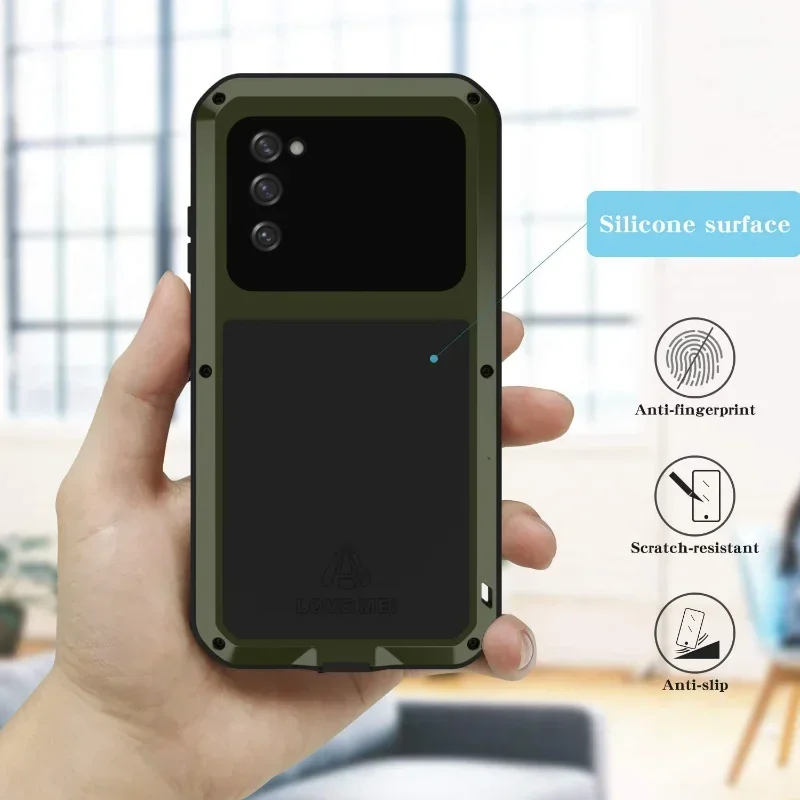 LOVE MEI Heavy Duty Military Rugged Metal Case For Samsung S23 S22 Ultra S21 Plus S20 FE Full Cover with Tempered Glass Screen