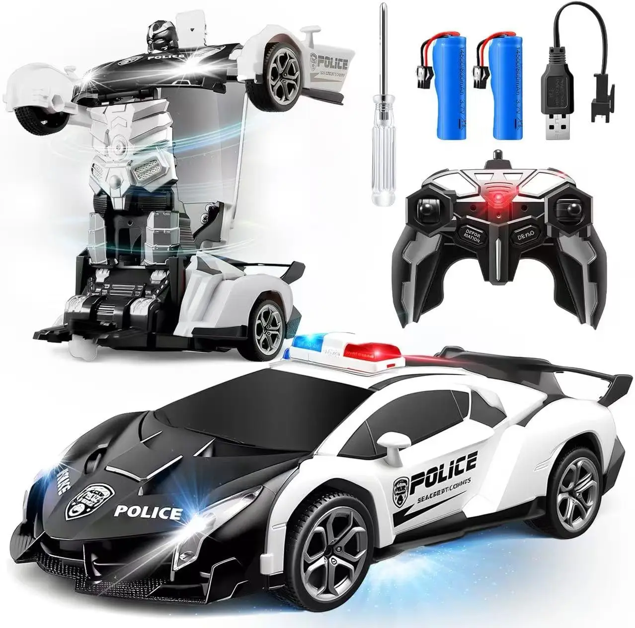 2-in-1 Transforming RC Car Robot Toy for Kids 3-8 Years, Rechargeable with Lights, 360° Rotation & Drift, 2.4GHz Remote Control