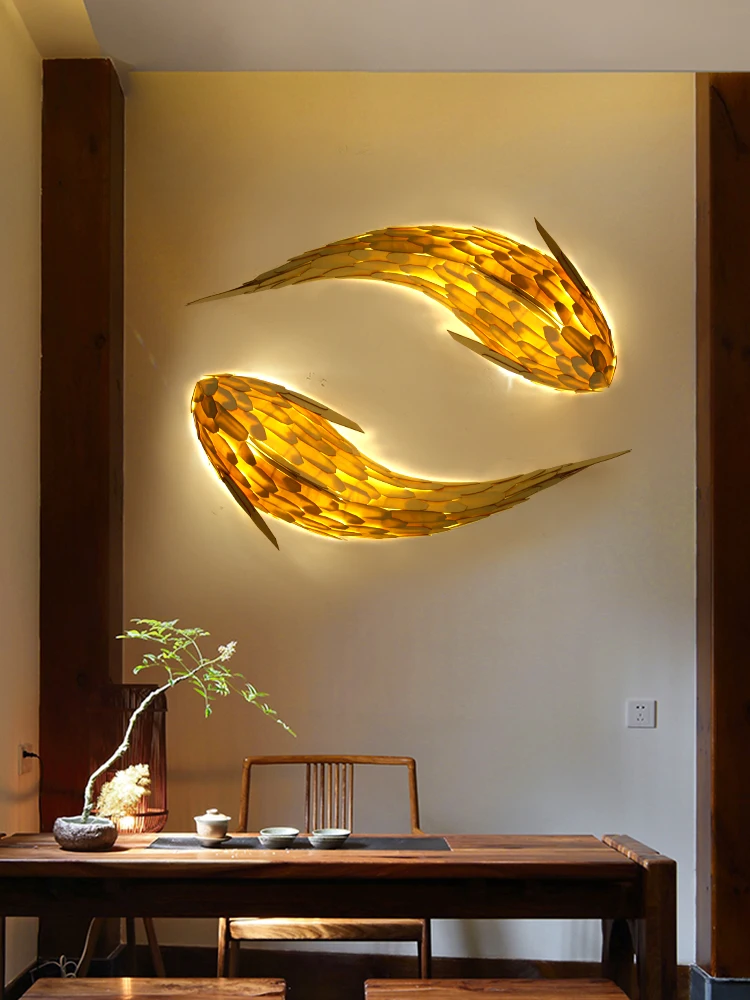 Nordic Modern Bamboo Led Wall Light Hand Woven Fish Wall Lamps for Living Room Decoration Restaurant Hotel Villa Art Wall Decor