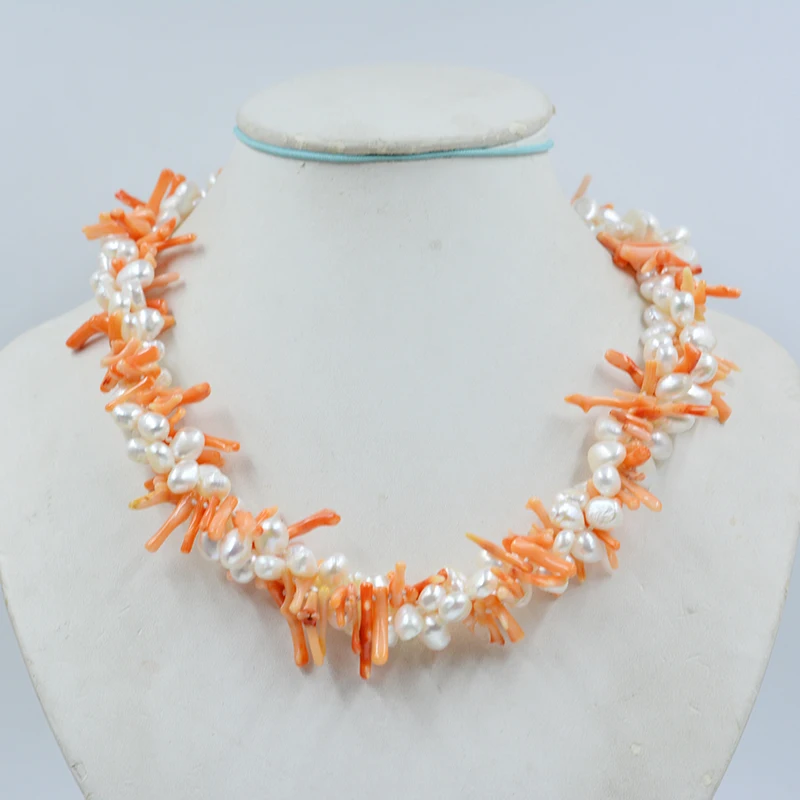 Stylish and sophisticated. Natural white baroque pearls and natural coral beaded necklace. (the last one)