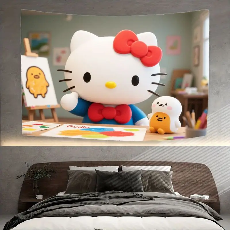 1PC Sanrio Hallo Kitty Malerei Kunst Klasse Nette Kawaii Mädchen Geschenk Tapisserie Moderne Polyester Wand Kunst Wohnzimmer Schlafzimmer Dekor