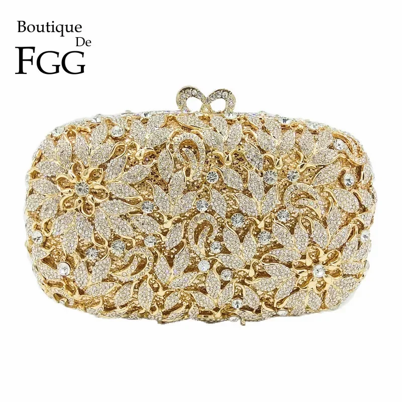 

Boutique De FGG Elegant Flower Women Crystal Evening Bags and Clutches Ladies Wedding Party Dinner Purses Bridal Clutch Handbags