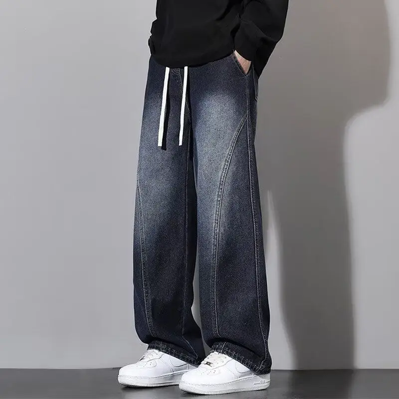 

Мужские джинсы свободного прямого кроя в американском стиле, повседневные, для весны и лета, тонкие, новые, модные, молодежные, трендовые, синие, из денима