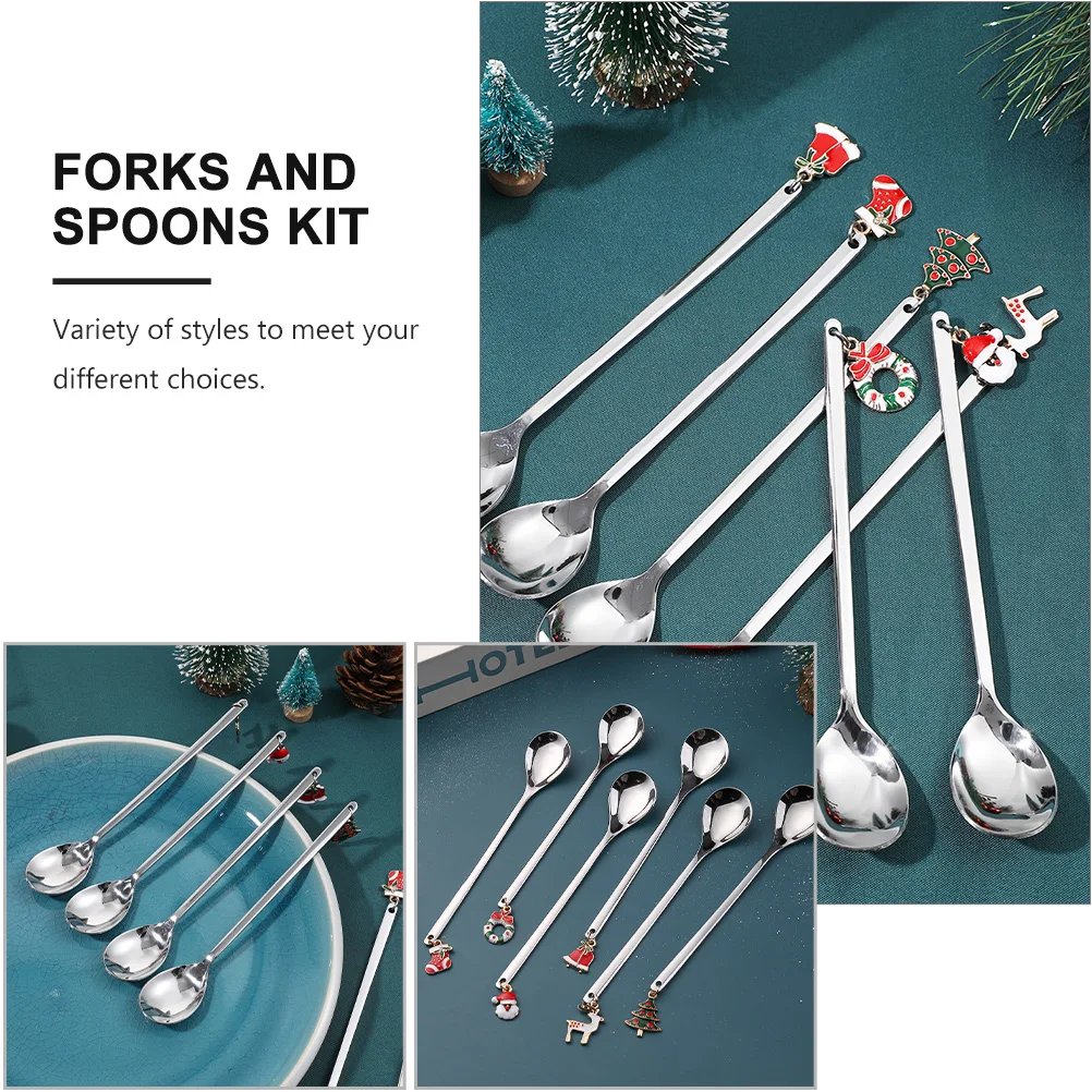 

Christmas Coffee Scoop Ice Cream Fork Stainless Steel Kitchen Supplies Practical Tableware Set Household Spoons Decorative Kit