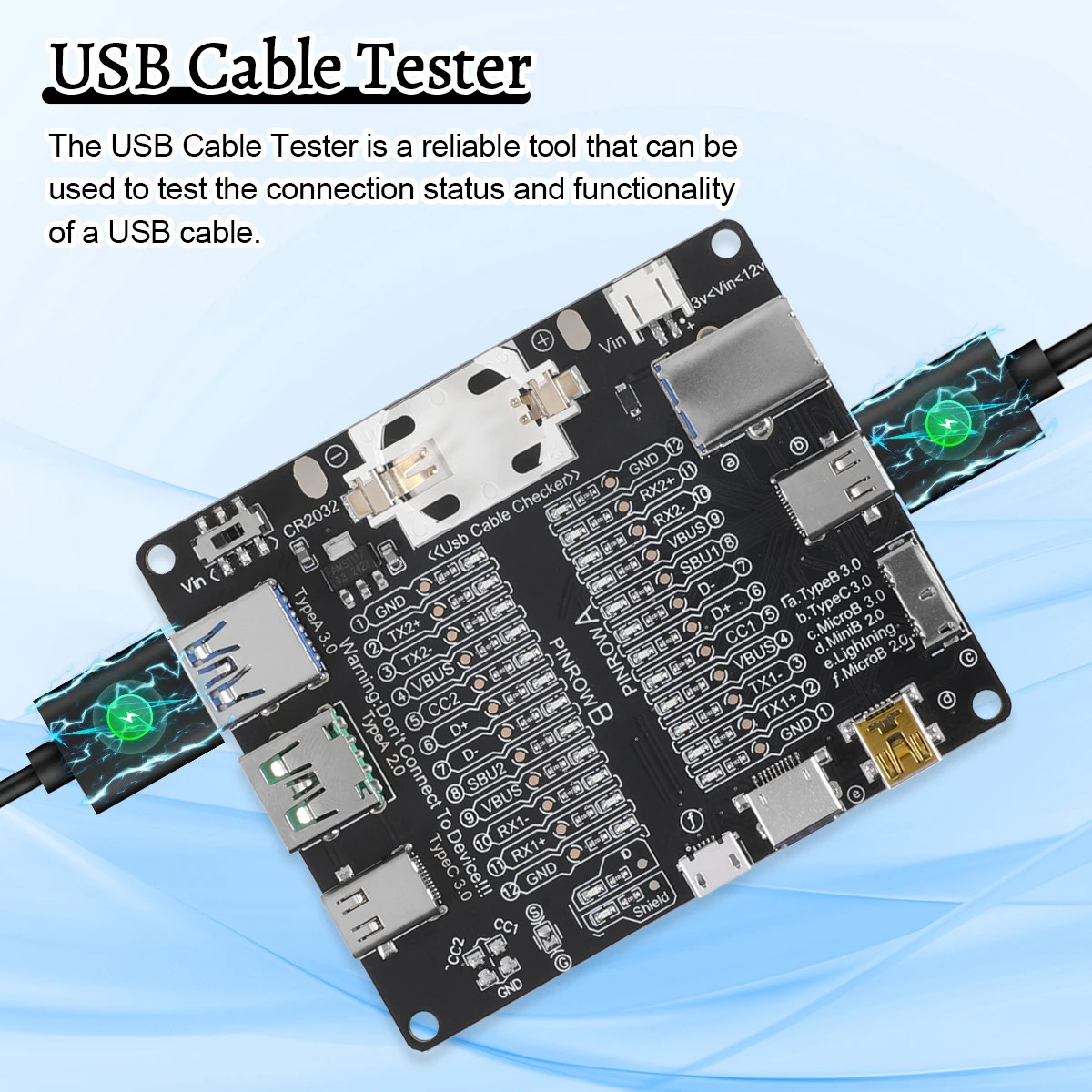 Type-C Micro-B Type-B Data Cable Test Board USB Cable Tester Short Switch for iOS Android Test Board Tool With On-off Switch
