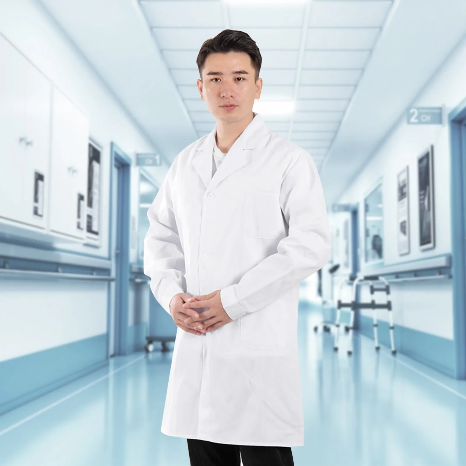 للجنسين طويلة الأكمام معطف المختبر الأبيض الطب ممرضة طبيب موحدة للرجال النساء تونك بلوزة وزرة مختبر كلية الكيمياء