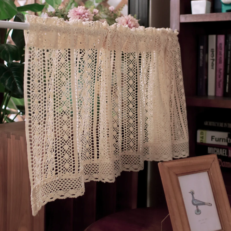 

1pc American Style Cotton Crocheted Short Curtains For Living Room Cafe Curtain Kitchen Curtain Stripe Home Decor Rod Curtains