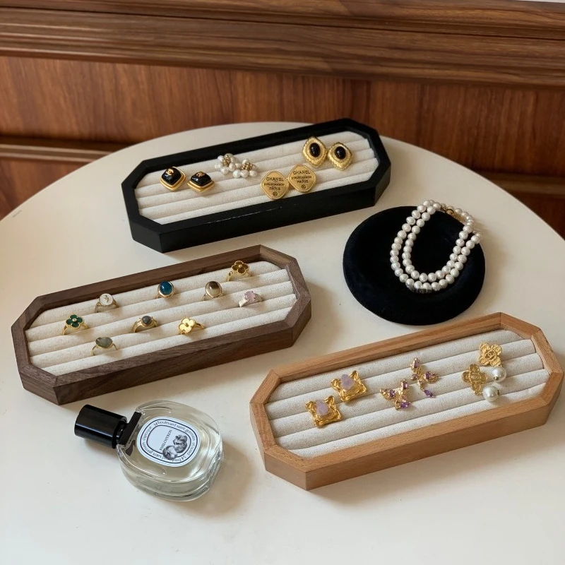 

Wooden Ring Earrings Display Tray Counter Ring Storage Trays Retro Earring Organizer Tray Live Streaming Jewelry Display Props