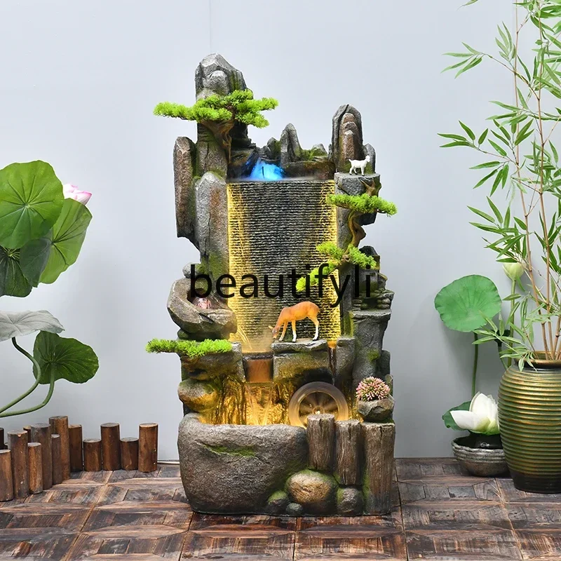 x11Chinese rockery lucky water fountain ornament living room TV cabinet entrance decoration gift water curtain wall