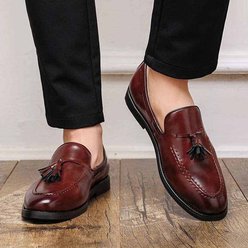 Men Loafers PU Solid Color Tassel Decoration Professional Classic Business Men Shoes Size 38-46