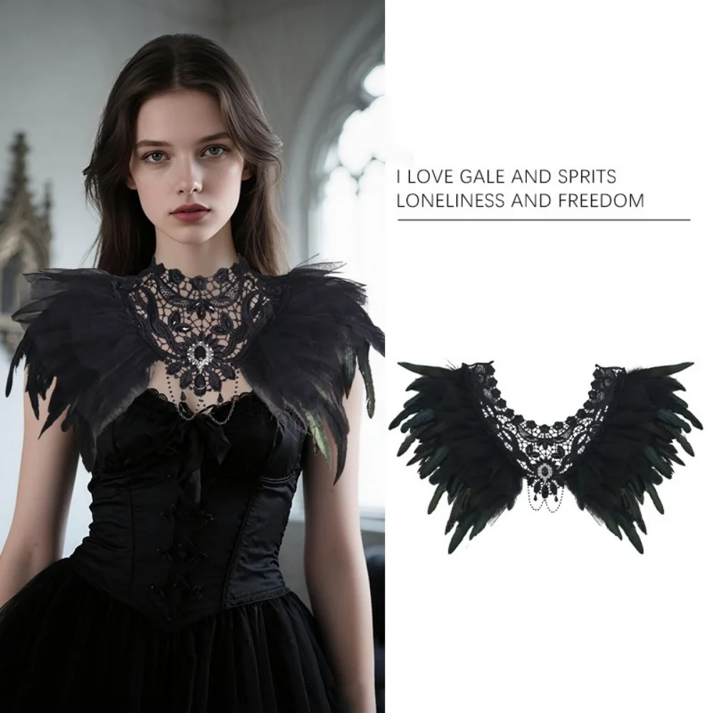 

Gothic Cloak Black Neck Wrap Scarf Cosplay Costume Accessory Feather Shawl Flexible Halloween Scarf For Party Themed Party