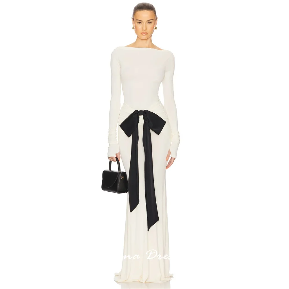 

Mina Customized Bow Women's Elegant Dresses for Special Occasions Long Sleeves Back-length Luxury Women Evening Dress Tight Prom