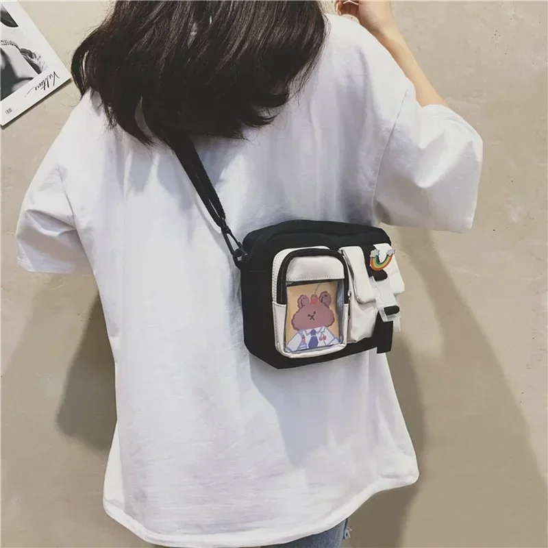 النمط الياباني Kawaii حقيبة الفتيات طالب حقيبة نايلون صغيرة متعددة جيوب شفافة حقائب كروسبودي بولسا موهير المرأة حقيبة كتف جديدة